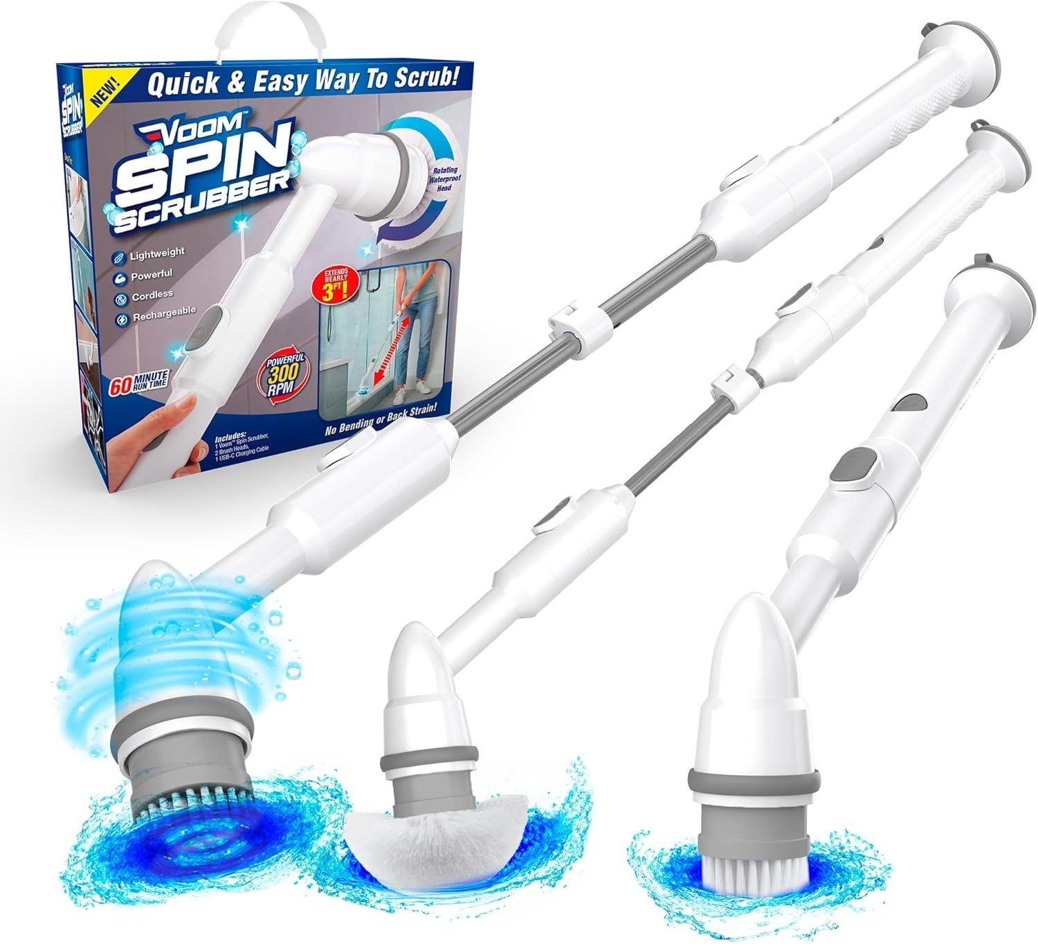 Voom Spin Scrubber – Cordless Rechargeable Electric Cleaning Brush with Extendable Handle